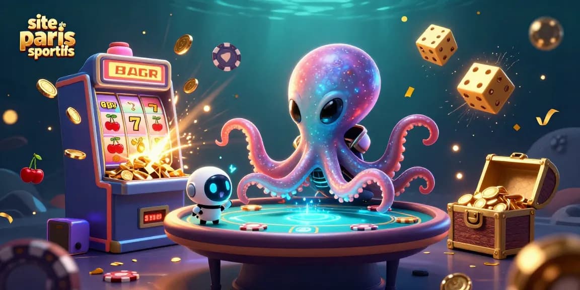 Le site de paris sportifs propose un jeu intermédiaire captivant avec un octopus extraterrestre, des machines à sous et des jetons orbitants.
