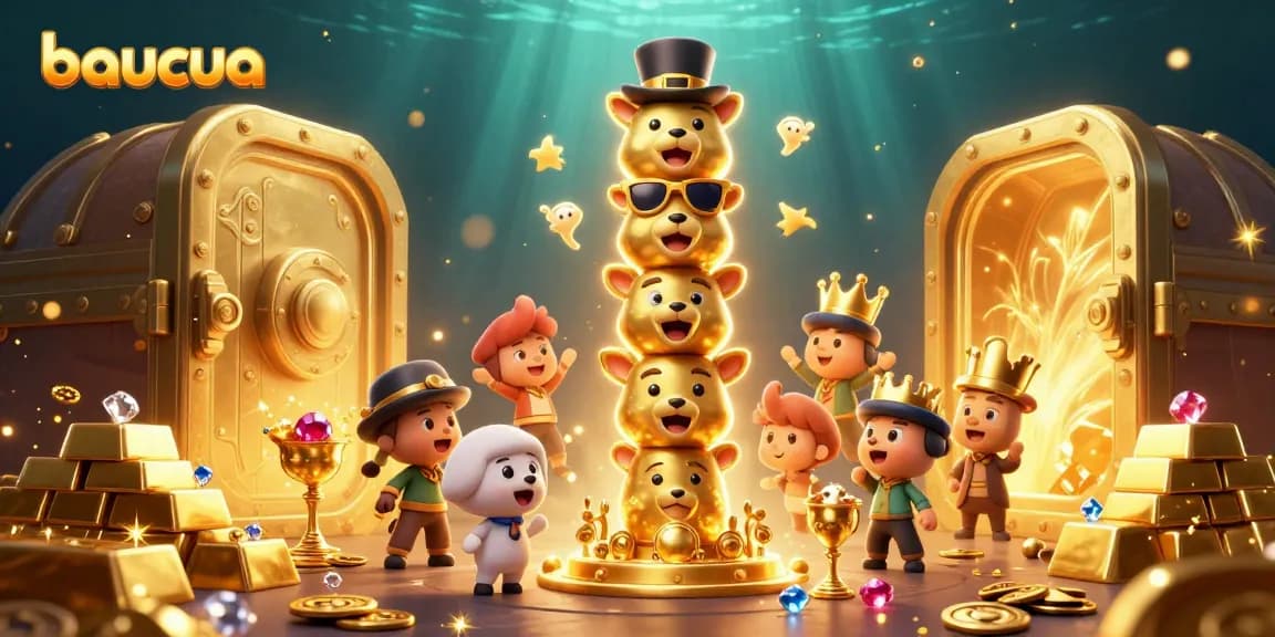 Engage in baucua with vibrant golden cash flows and animated spirit totems.