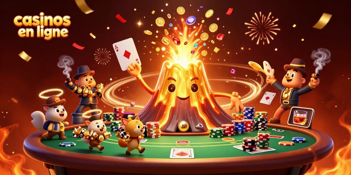 Gagnez dans les casinos en ligne avec une illustration dynamique de personnages de casino énergiques.