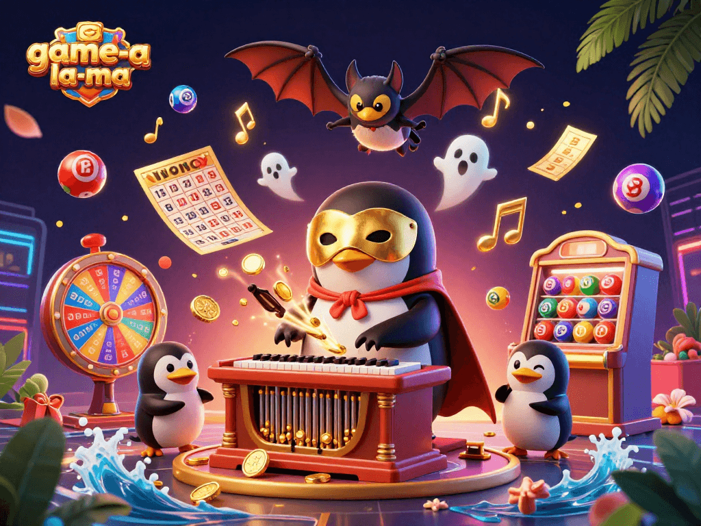 Experience the excitement at game-la-ma with a vibrant casino scene bursting with action and fun.