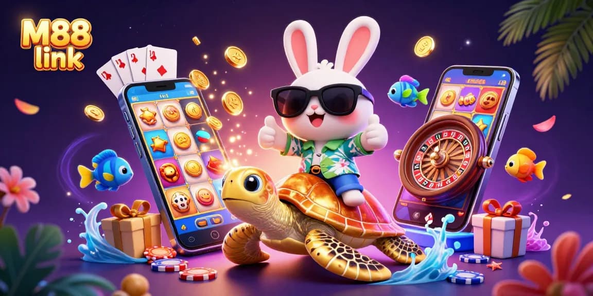 Experience the thrill of M88 link with vibrant casino elements and colorful characters in action.