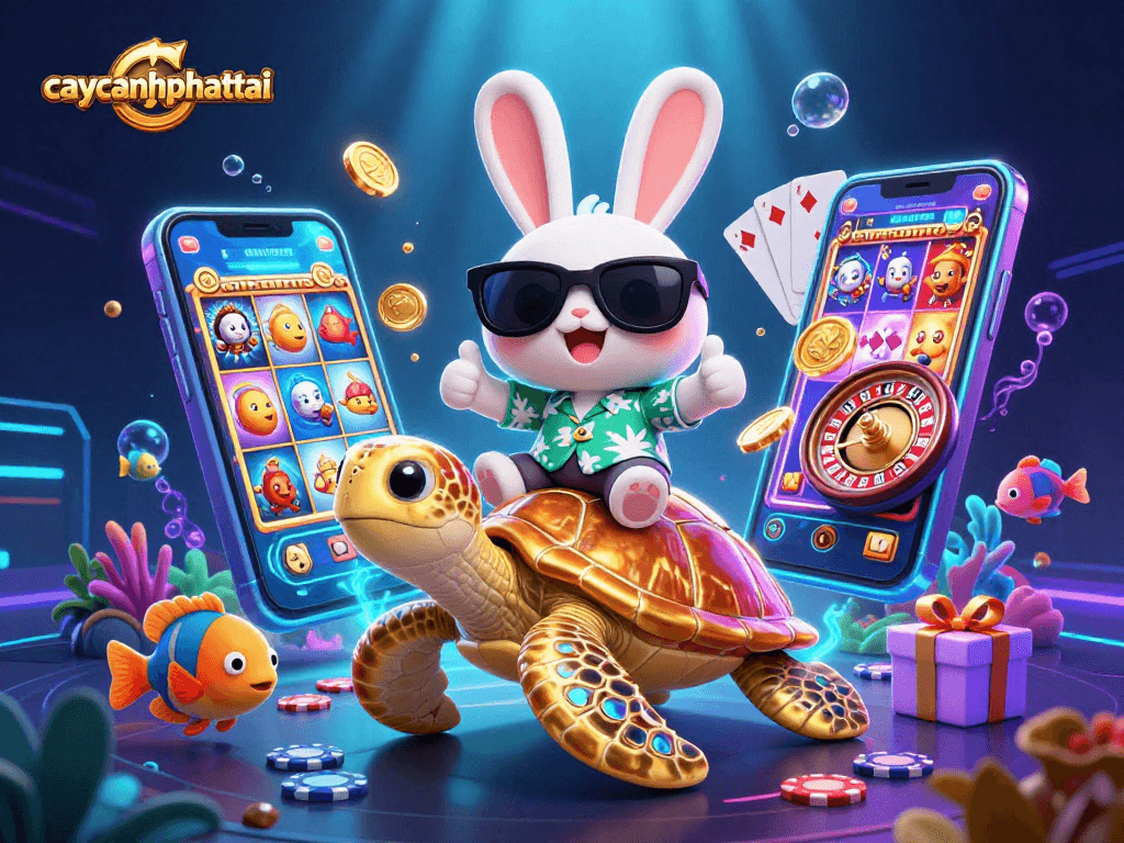 Experience the thrill of caycanhphattai with this vibrant 3D illustration featuring fun characters and casino elements.