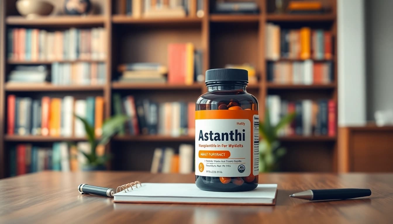 Learn about astaxanthin dosage for adults with highlighted supplement bottle in a healthcare setting.