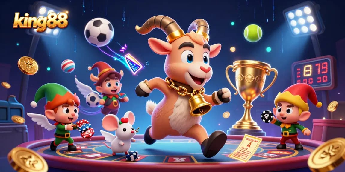 king88 showcases lively gaming action with festive Krampus and energetic characters at a bustling casino.