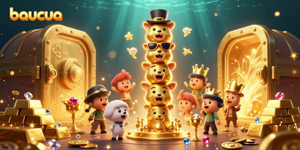Engage in baucua with vibrant golden cash flows and animated spirit totems.