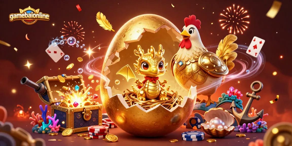 Join the fun at gamebaiionline with a vibrant baby dragon and poker chips!