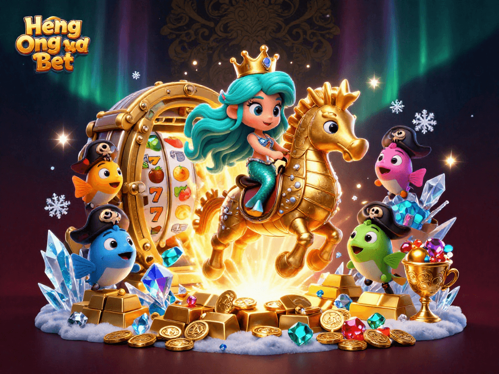 Experience thrilling wins with Heng Ong Bet in this vibrant 3D illustration featuring exciting slots.