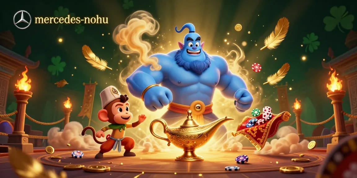 Engage with mercedes-nohu's vibrant 3D casino scene featuring characters and poker elements.