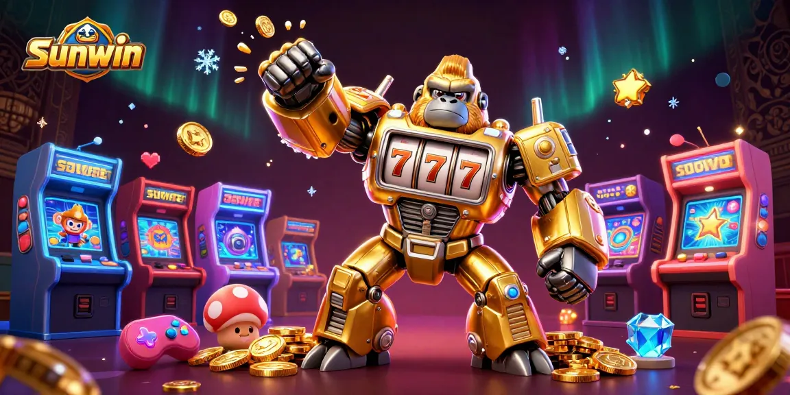 Win big with sunwin as the golden gorilla mech powers through a vibrant casino world.