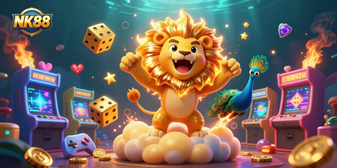 Win big at NK88 with dynamic 3D gaming elements and colorful characters in an engaging casino-themed scene.