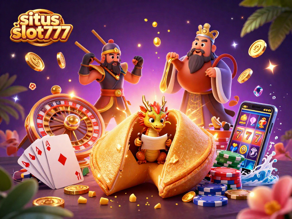 Experience exciting jackpots with situs slot777 in this vibrant 3D casino illustration.