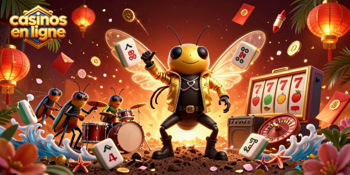 Profitez des casinos en ligne avec cette illustration animée d'une scène de jeu dynamique et colorée.