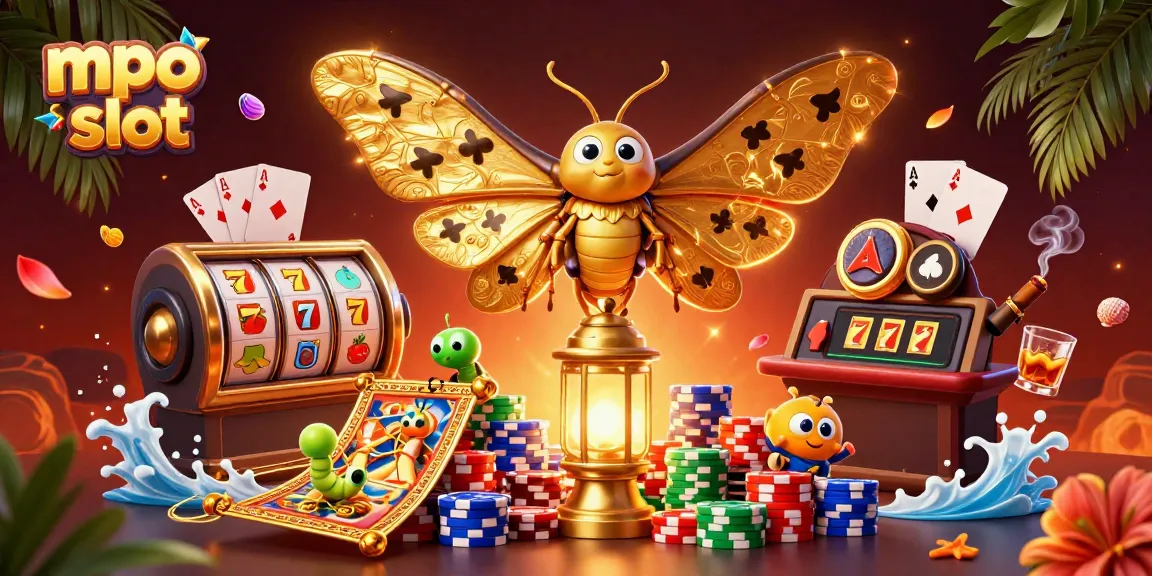 Engage with mpo slot gaming in this vibrant 3D illustration featuring casino elements.
