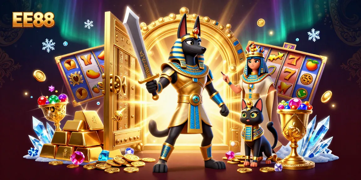 Engage with slot reels and treasures in this vibrant EE88 3D casino illustration.