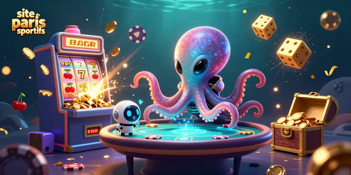 Le site de paris sportifs propose un jeu intermédiaire captivant avec un octopus extraterrestre, des machines à sous et des jetons orbitants.
