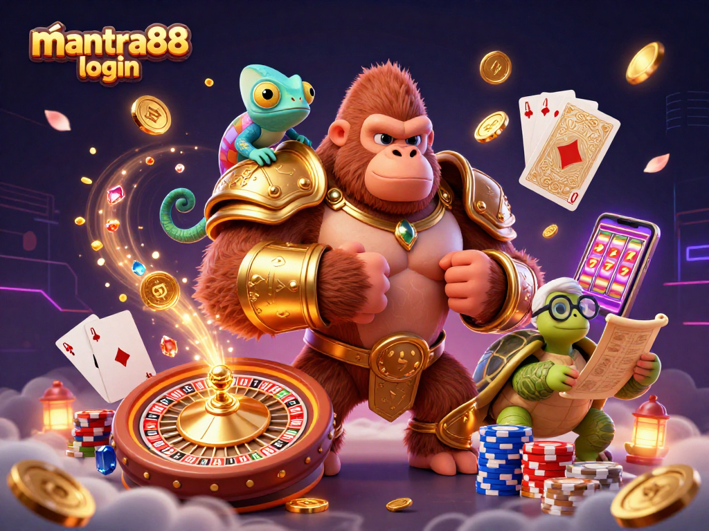 Experience thrills with mantra88 login in a dynamic casino environment featuring animated characters.