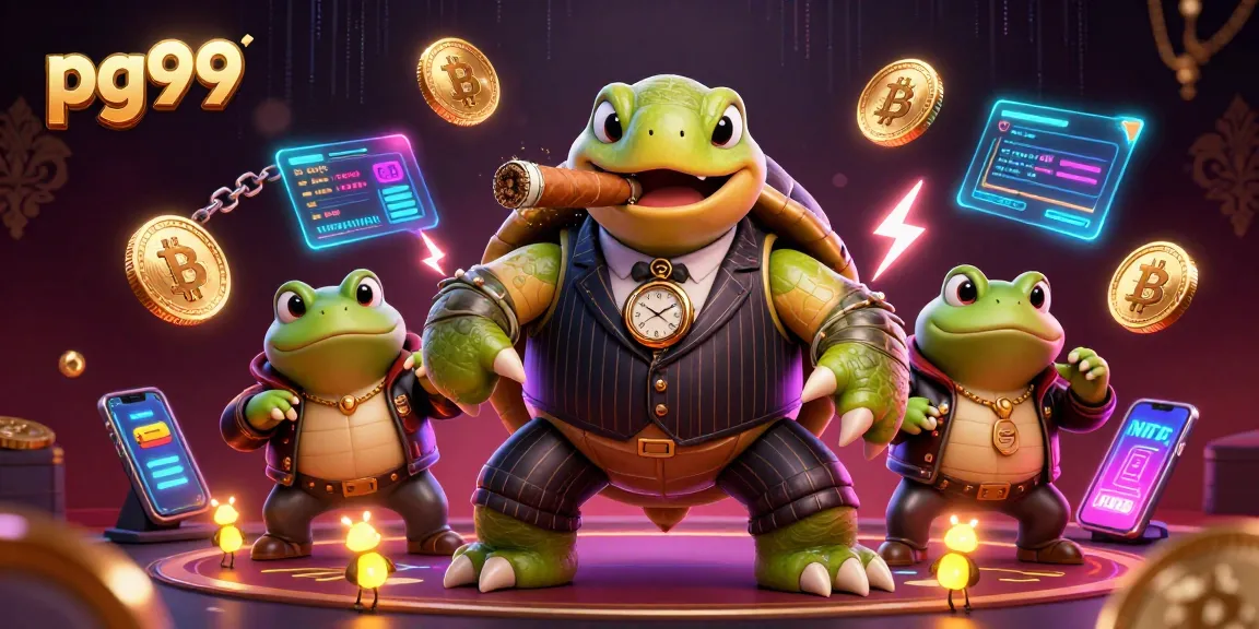 pg99 players engage with vibrant slot reels and crypto themes in a lively casino atmosphere