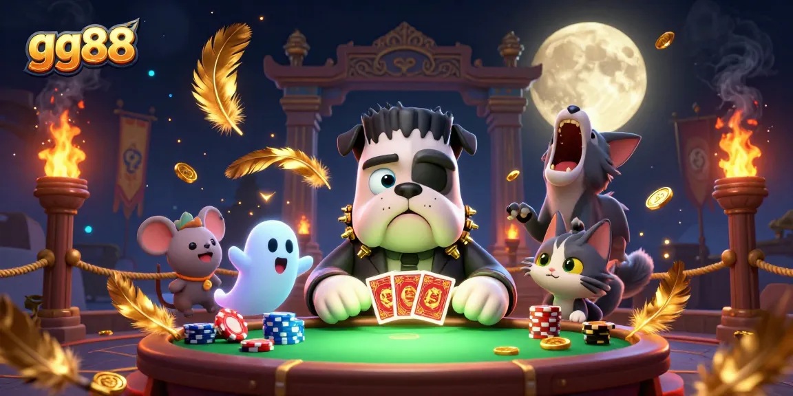 Experience thrilling gameplay at gg88 with unique characters and casino elements in this vibrant illustration.