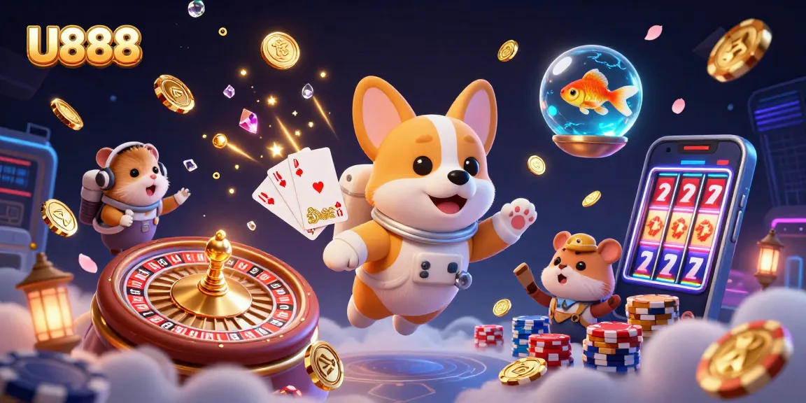 Experience the fun at U888, where a 3D corgi astronaut plays in a zero-gravity casino.