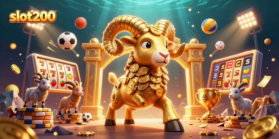 Play exciting slots at slot200 with a golden ram charging through jackpots and vibrant game elements.
