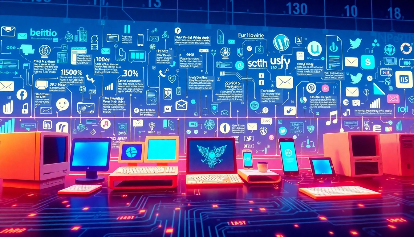 An infographic depicting internet history with key milestones like email and social media.