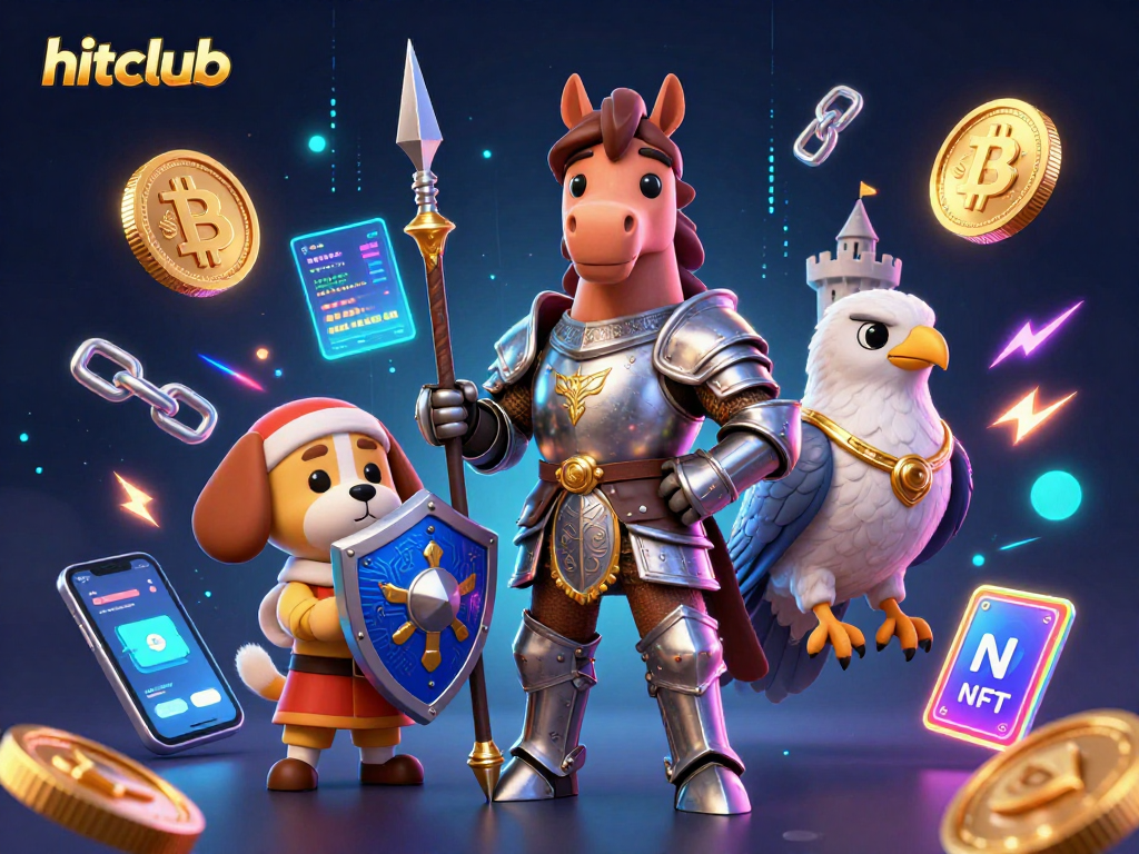 Hitclub offers exciting gaming adventures featuring knights and crypto elements in a vibrant casino scene.
