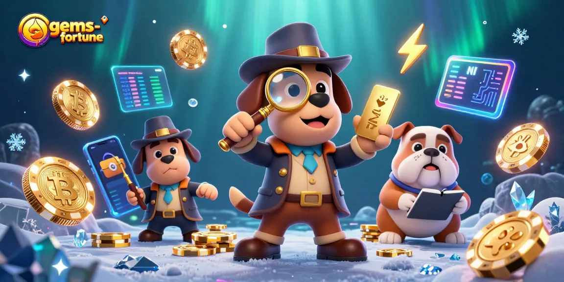 Experience the thrill of gems-fortune gaming with characters uncovering treasures amidst glowing crypto coins.