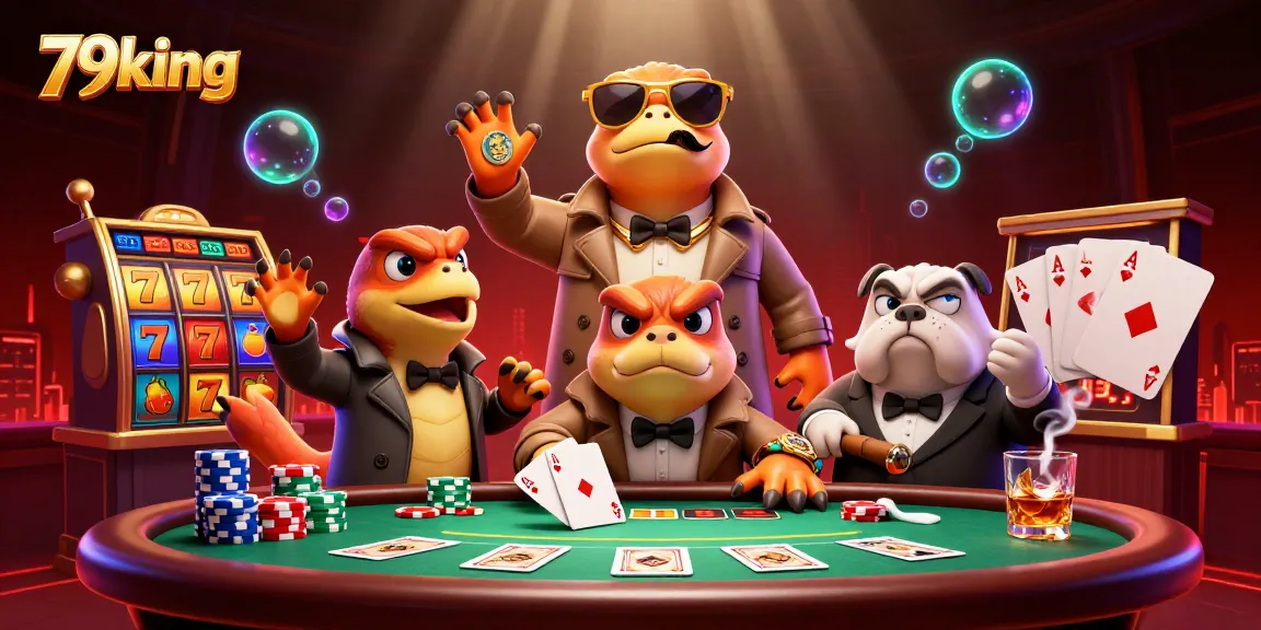 Three cartoon raptors in a trench coat sneak into a VIP casino, embodying the playful spirit of 79king.