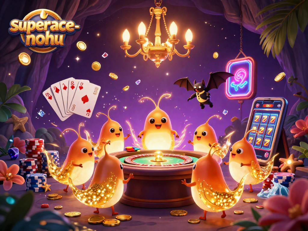 Experience thrilling gameplay with superace-nohu as enchanting glowworms illuminate a vibrant cave casino scene.