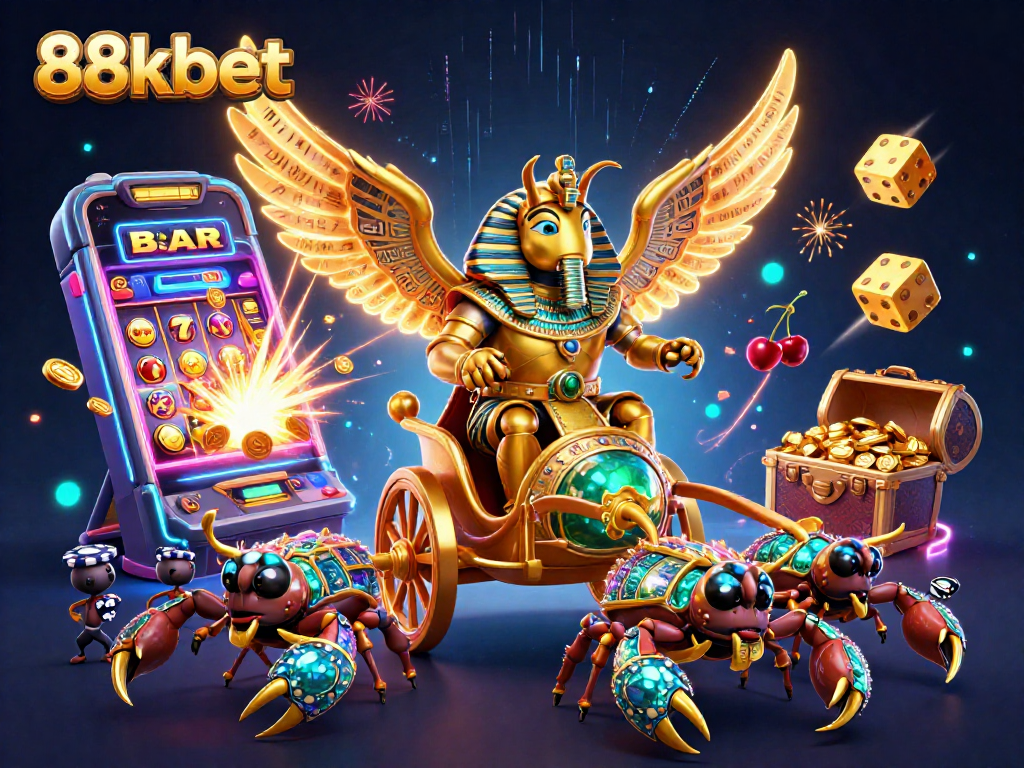Engage with 88kbet's thrilling casino experience featuring vibrant characters and a jackpot explosion.