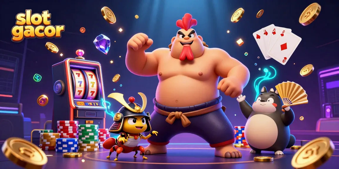 Experience the thrill of slot gacor as animated characters celebrate amidst shining coins and vibrant casino elements.