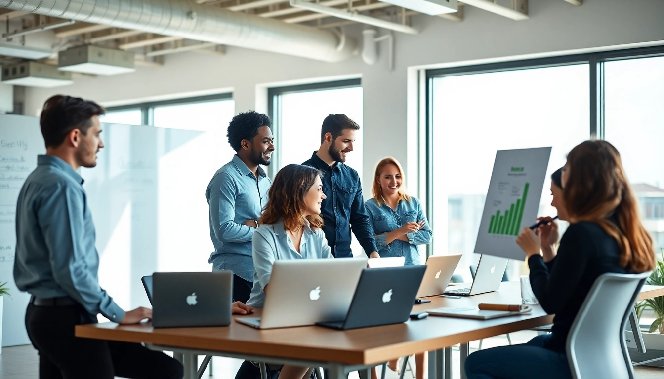 Engaging scene depicting a Shopify agency India team collaborating on eCommerce strategies in a modern setting.