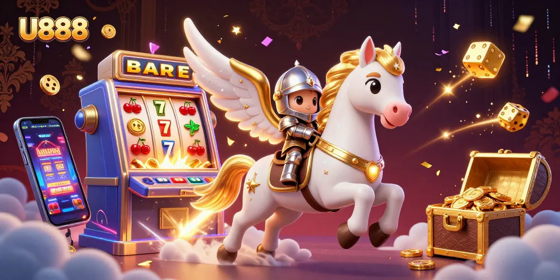 Engage with U888: Dive into the vibrant world of online slots and jackpots amidst a dazzling 3D illustration.