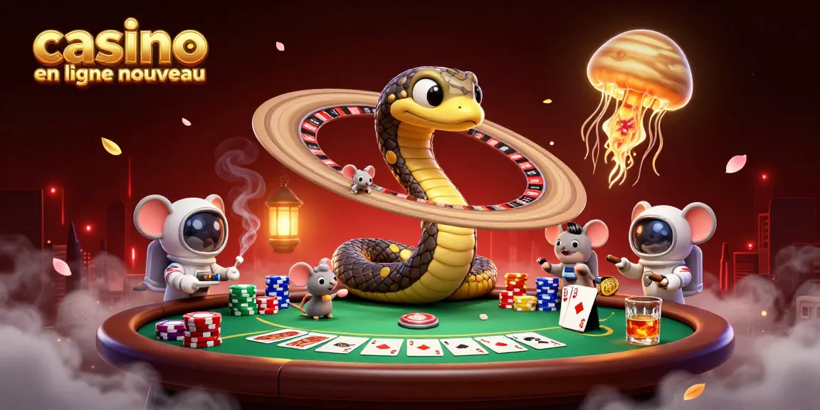 Plongez dans l'univers du casino en ligne nouveau où un serpent de Saturne fait tourner une roulette cosmique avec des astronautes pariant autour.