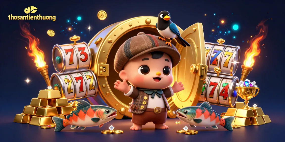 Experience thrilling wins with thosantienthuong in a vibrant slot game theme featuring cartoon characters and shimmering treasures.