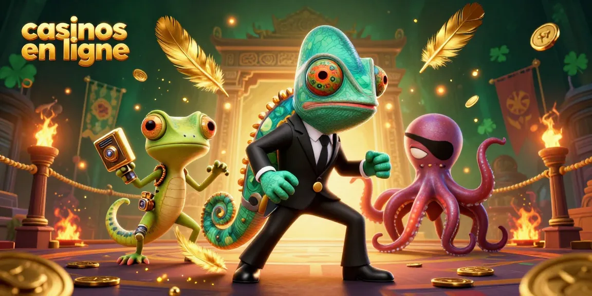 Jouez aux casinos en ligne avec des personnages animés colorés dans une scène dynamique, remplie d'éléments de casino.
