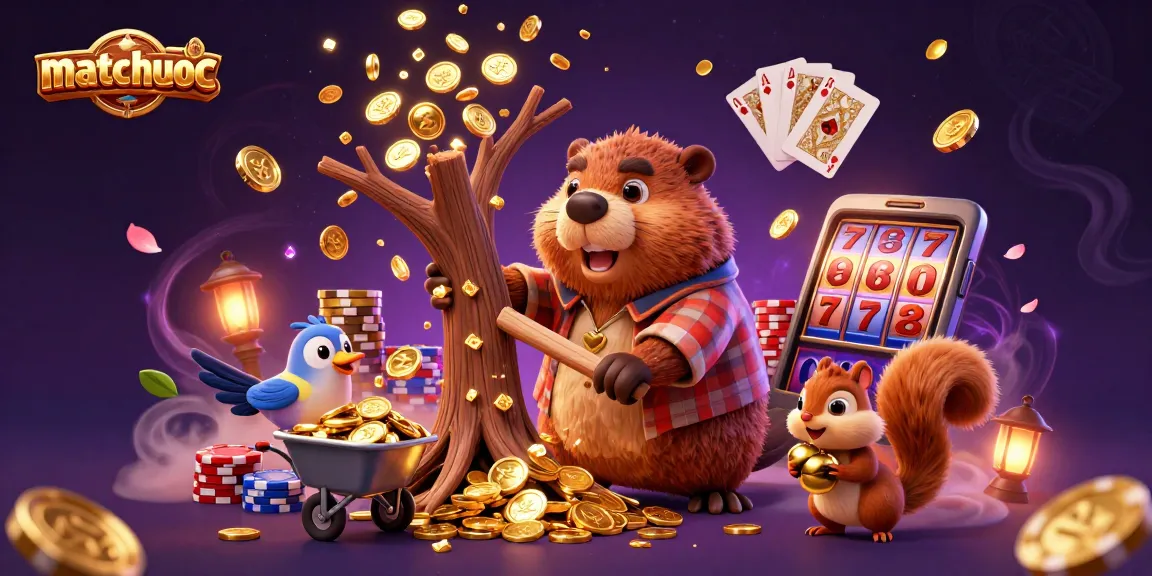 Engage with matchuoc through vibrant, cartoonish beaver-themed casino elements and winnings.