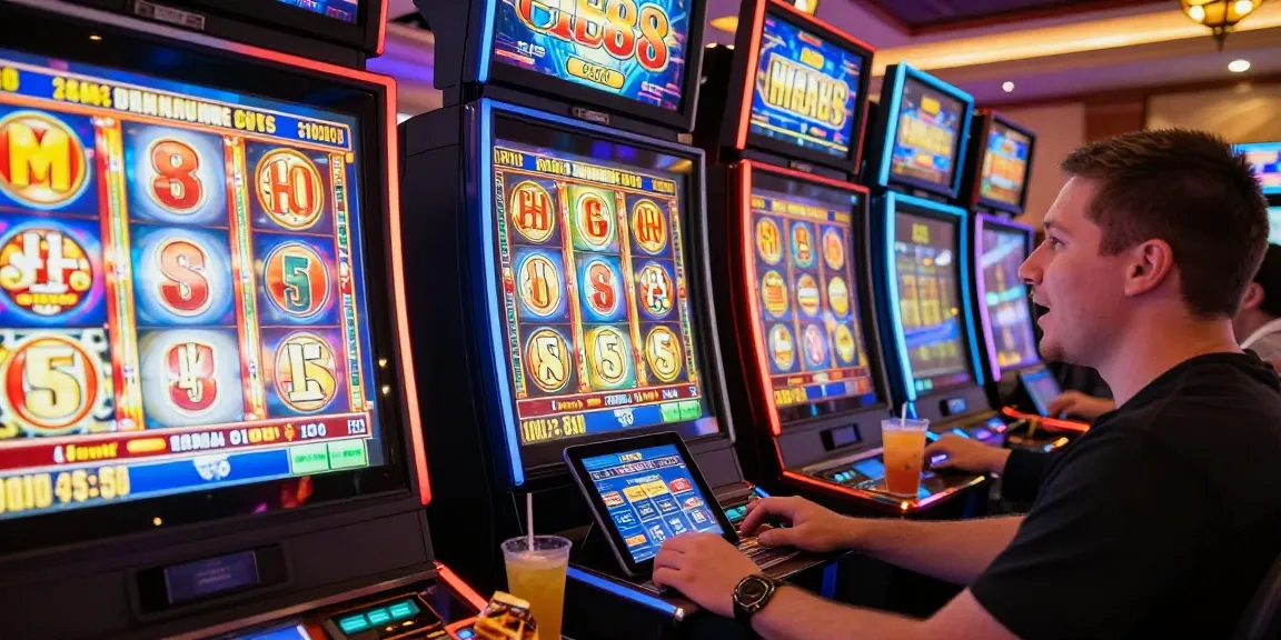 Pengalaman bermain slot88 yang seru dengan mesin slot berwarna-warni dan antusiasme pemain.