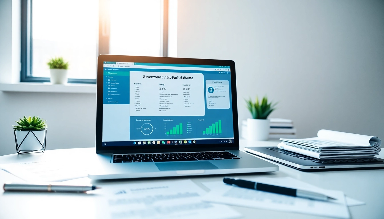 Maximize efficiency with government contract audit preparation software on a sleek laptop.