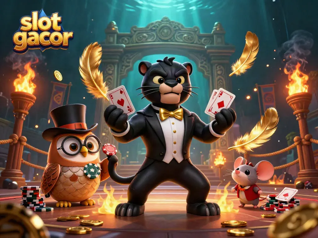 Menghadirkan aksi slot gacor dengan panther berkostum tuxedo, hantu topi, dan tikus keberuntungan
