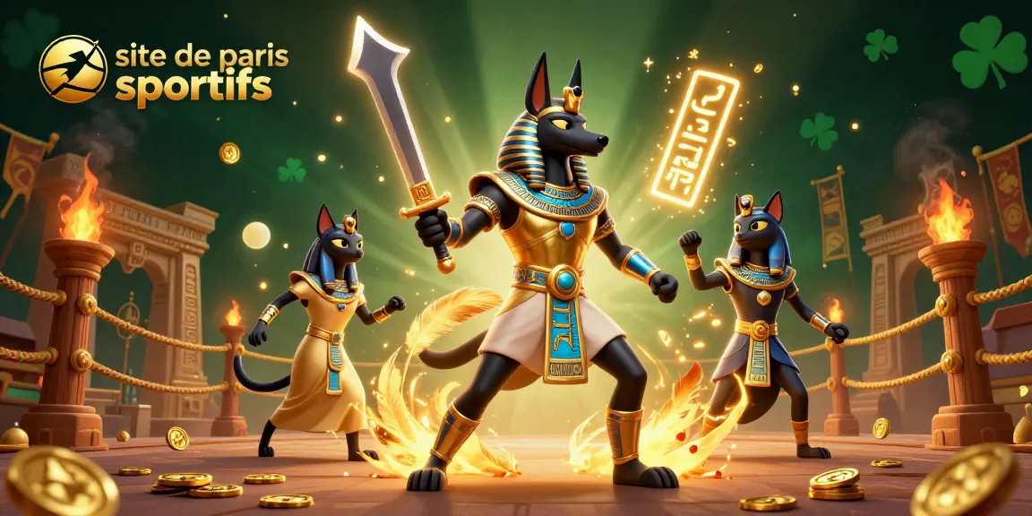 Pariez sur le site de paris sportifs avec un guerrier égyptien et des éléments de jeu riches.