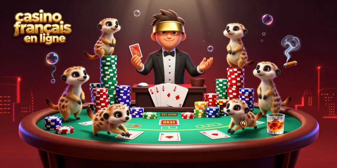 Le casino français en ligne illustré comme une opération animée de suricates où ils jouent aux cartes et manipulent des jetons.
