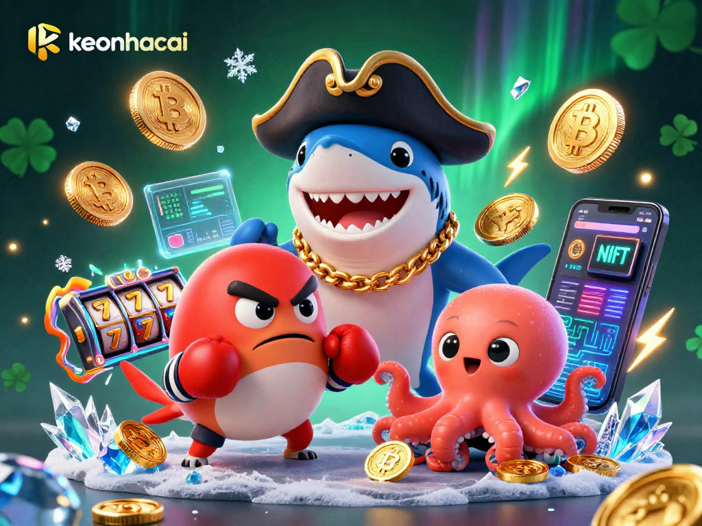 Engage with keonhacai's gaming excitement featuring a playful pirate shark and friends.