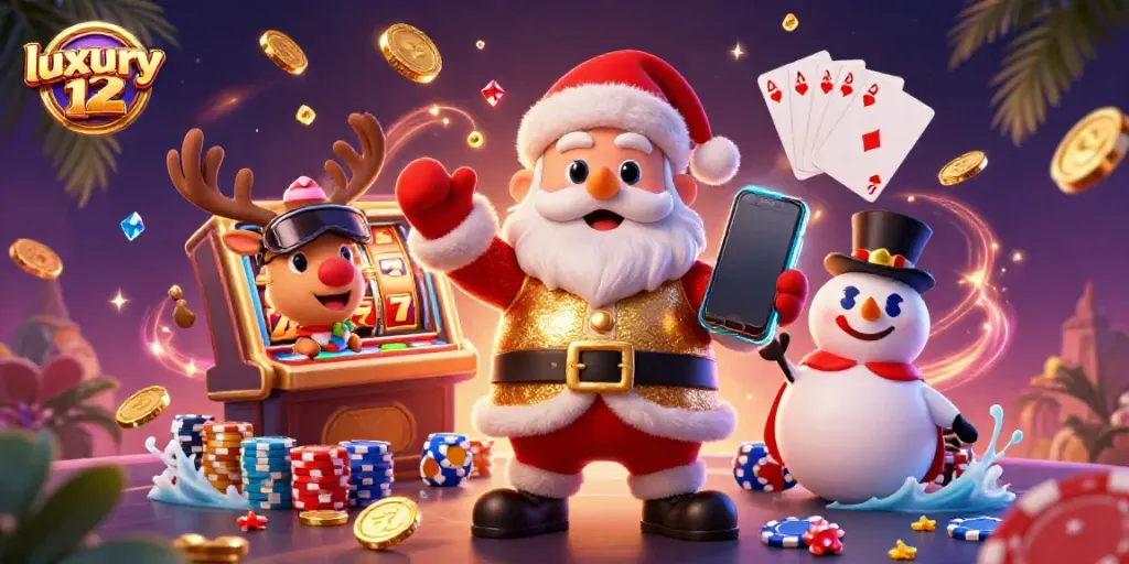 Cascade of golden coins and online slots featuring luxury 12 in a festive casino scene