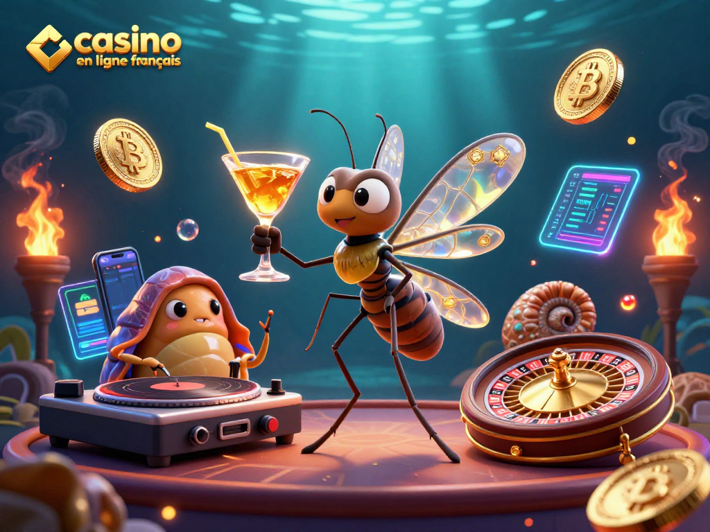 Jouez dans un casino en ligne français avec des personnages animés dynamiques et des éléments de jeu.
