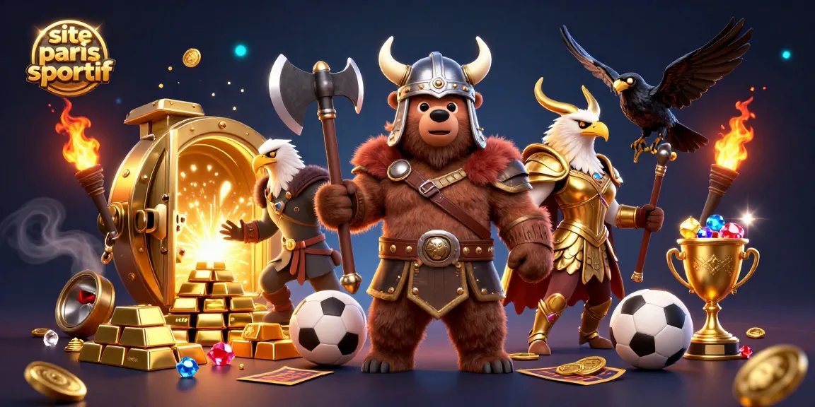 Le site paris sportif offre une expérience immersive avec un ours viking et une aigle valkyrie entourés de trésors d'or.
