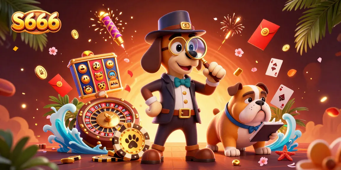Engage with S666's thrilling casino adventure featuring a detective and bulldog uncovering treasure.