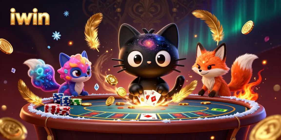 Engage with iwin as a cosmic black hole cat and nebula fox capture winning poker hands.