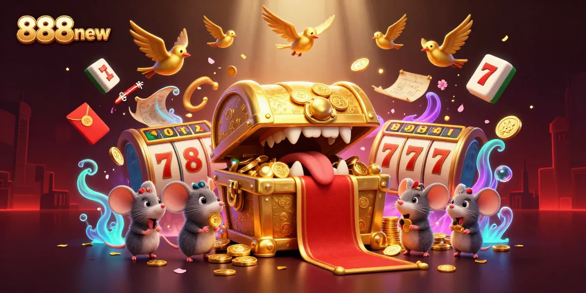 Experience thrilling jackpots in 888new's vibrant 3D casino illustration filled with treasures and excitement.