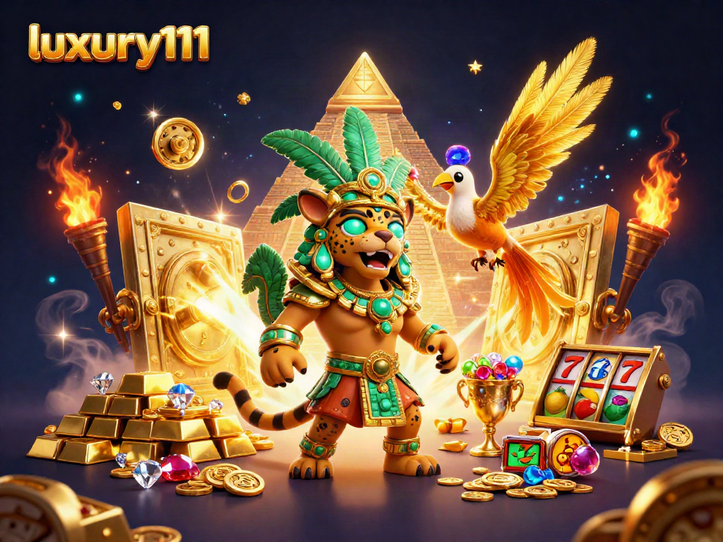 Experience luxury111's dynamic energy with a glowing jackpot scene filled with treasures.